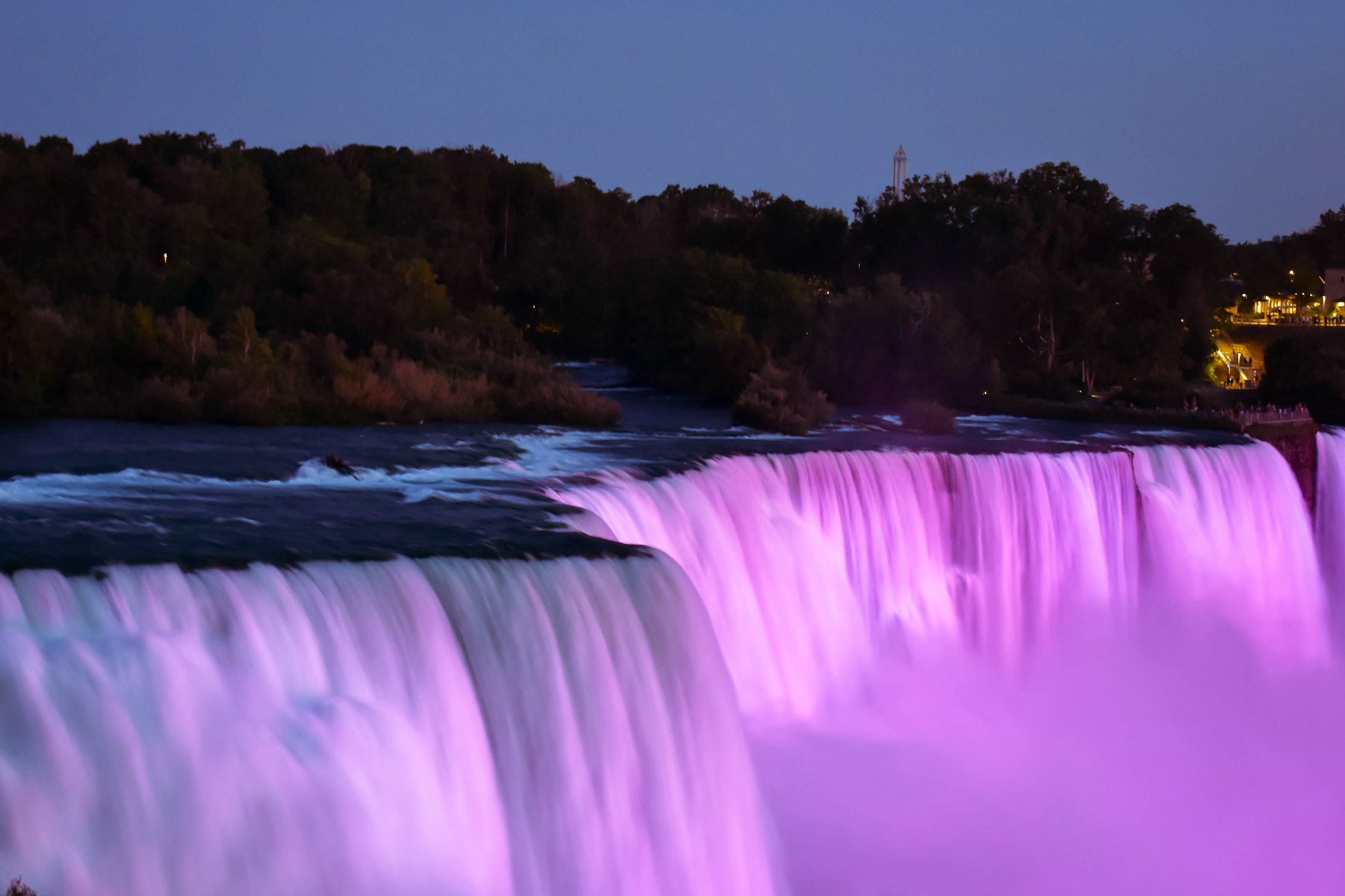 Niagara Falls lit at dusk